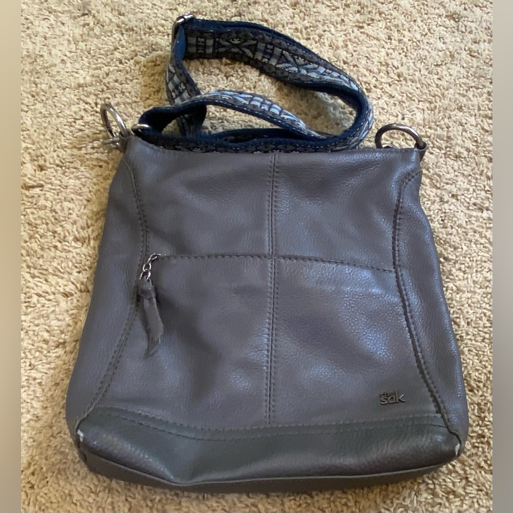 The Sak Gray Leather Guitar Strap Crossbody Bag